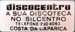 Etiqueta da loja de discos Discocentro, na Costa da Caparica
