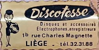 Autocolante da loja de discos Discotesse, localizada em Liège, Bélgica