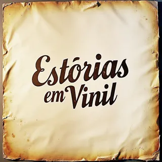 Logótipo do projeto Estórias em Vinil consistindo no nome sobre uma capa interior de um disco de vinil em papel