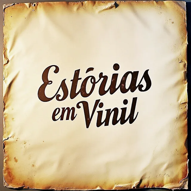 Logótipo do projeto Estórias em Vinil consistindo no nome sobre uma capa interior de um disco de vinil em papel