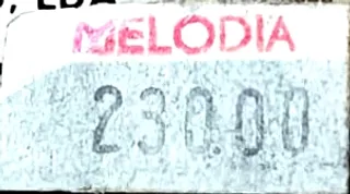 Etiqueta da loja de discos Melodia, localizada na Rua do Carmo