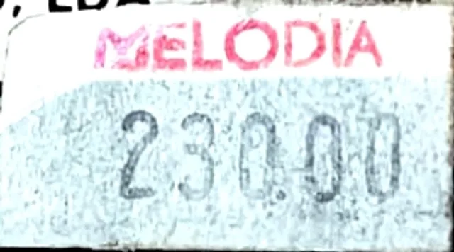 Etiqueta da loja de discos Melodia, localizada na Rua do Carmo